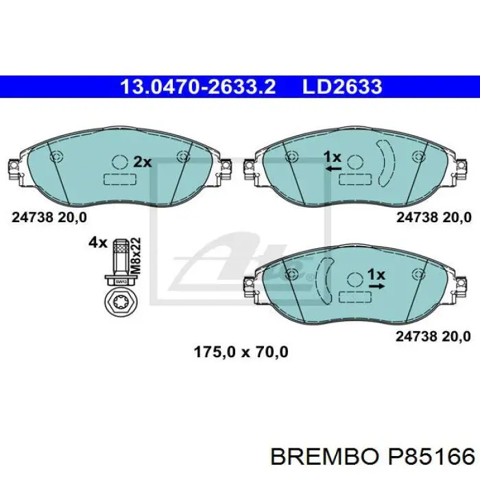 Колодки гальмівні передні, дискові P85166 Brembo