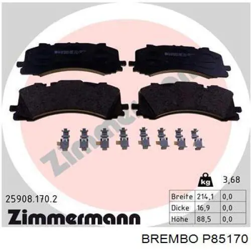 Купити P85170 Brembo Колодки гальмівні передні, дискові