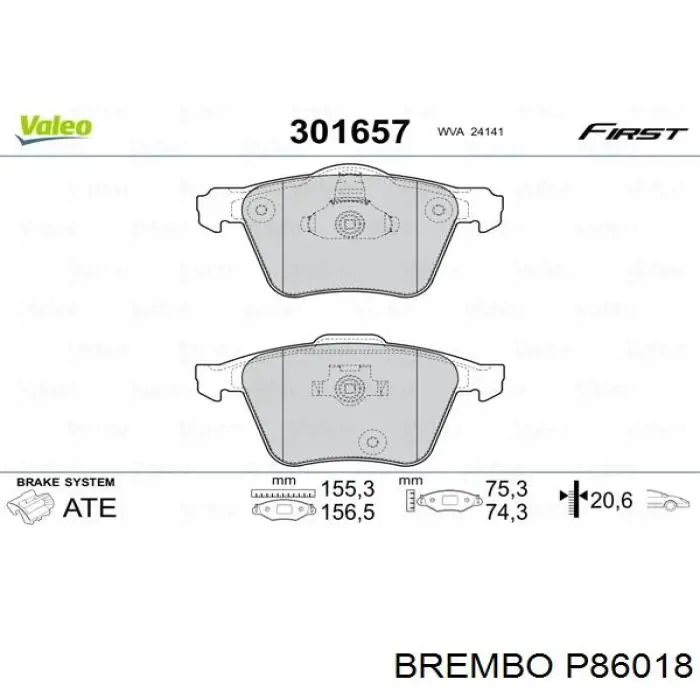 P86018 Brembo колодки гальмівні передні, дискові