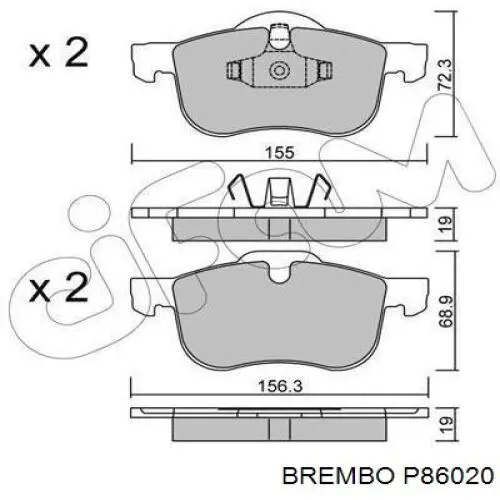 Передні тормозні колодки P86020 Brembo
