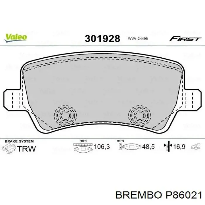 Задні дискові колодки Brembo P86021