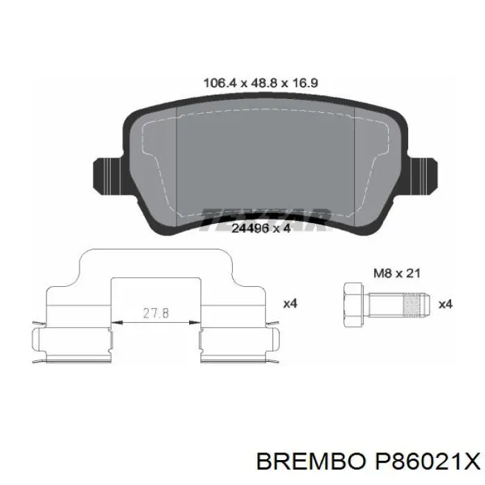 P86021X Brembo Колодки гальмівні задні, дискові