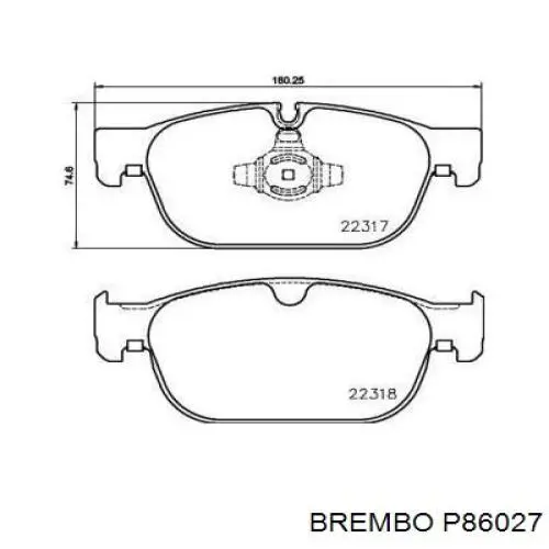 P86027 Brembo колодки гальмівні передні, дискові