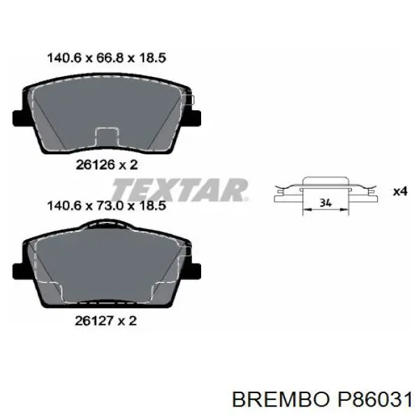 Купити P86031 Brembo Колодки гальмівні передні, дискові