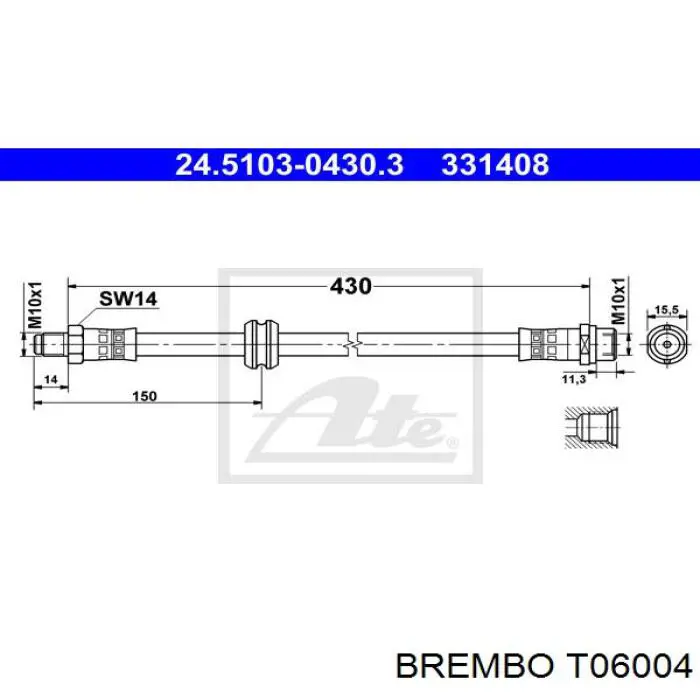 T06004 Brembo шланг гальмівний передній