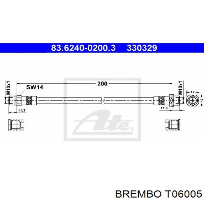 Шланг гальмівний задній Brembo T06005 ціна, від 5.54 USD
