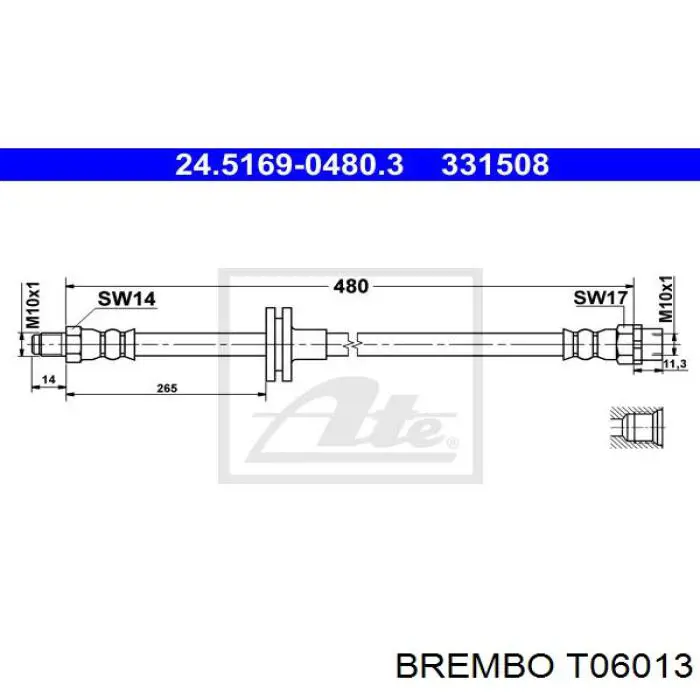 Шланг гальмівний передній Brembo T06013 ціна, від 14.65 USD