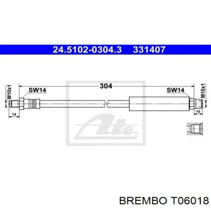 Шланг гальмівний задній Brembo T06018 ціна, від 7.67 USD