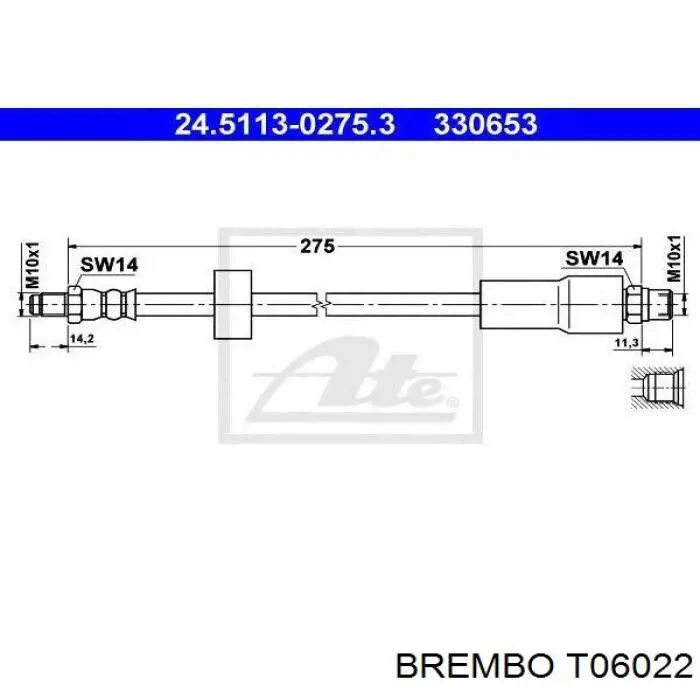 Шланг гальмівний задній Brembo T06022 ціна, від 8.82 USD