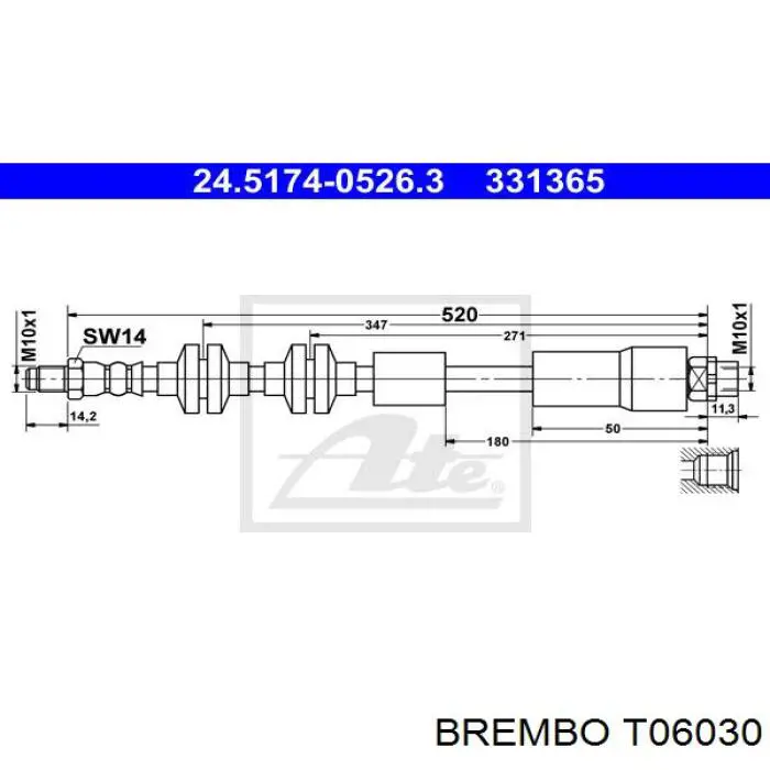Шланг гальмівний передній Brembo T06030 ціна, від 11.54 USD