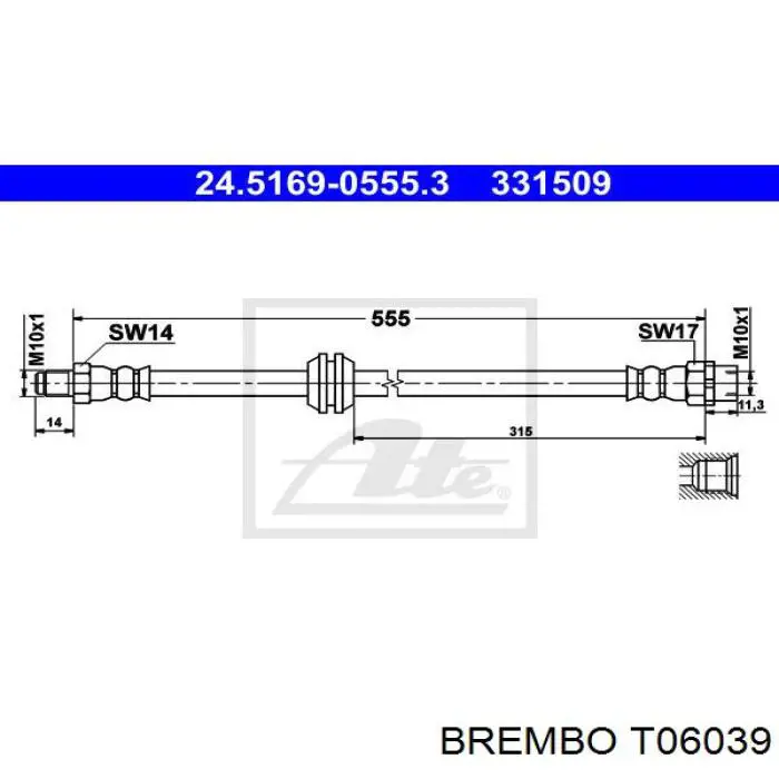 T06039 Brembo Гнучка гальмівна трубка передня