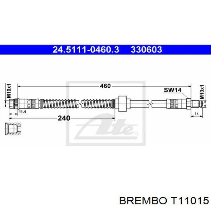 Шланг гальмівний передній Brembo T11015 ціна, від 8.09 USD