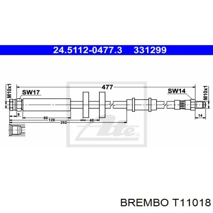 T11018 Brembo шланг гальмівний передній
