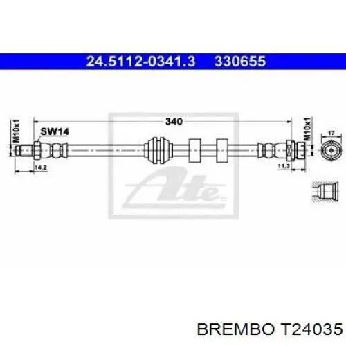 T24035 Brembo шланг гальмівний передній