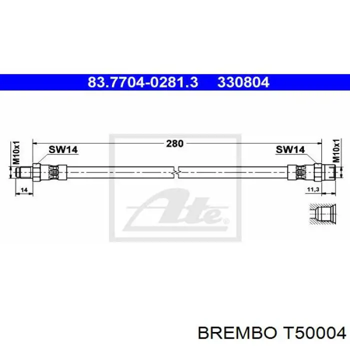 Шланг гальмівний задній Brembo T50004 ціна, від 5.04 USD