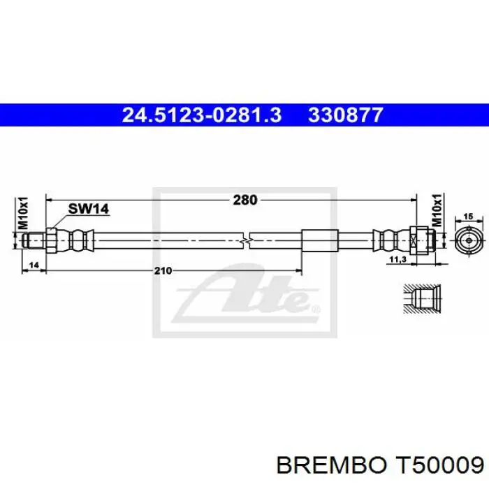 Шланг гальмівний передній Brembo T50009 ціна, від 7.65 USD