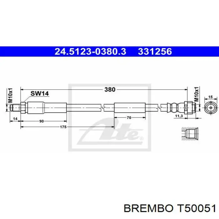 Шланг гальмівний передній T50051 Brembo