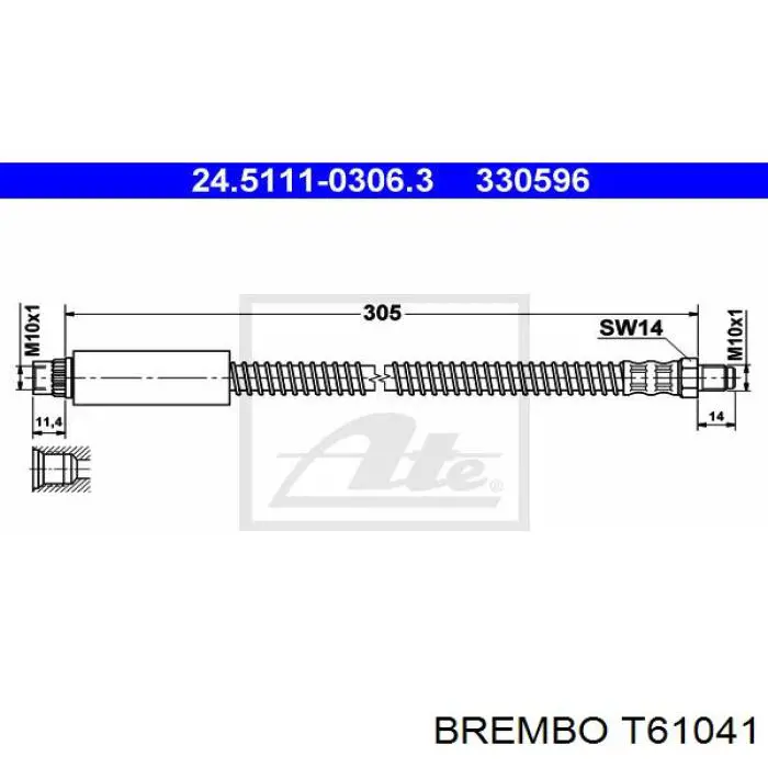 T61041 Brembo шланг гальмівний передній