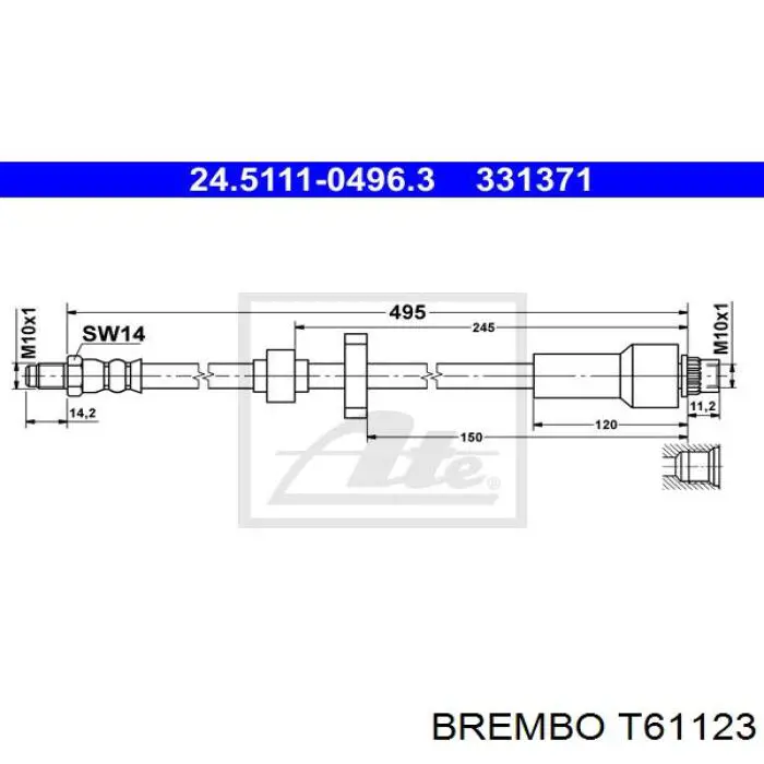 Шланг гальмівний передній T61123 Brembo