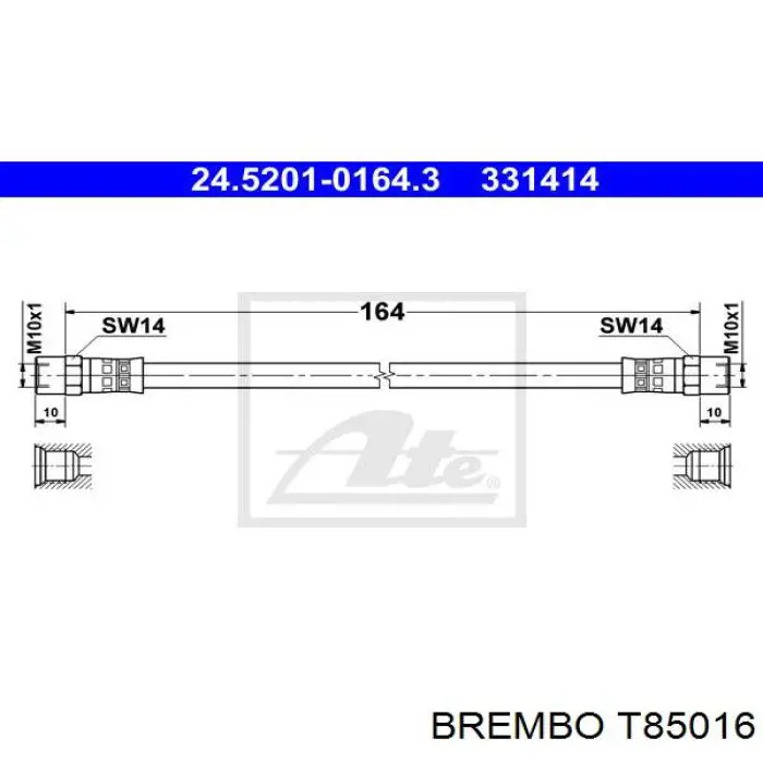 T85016 Brembo шланг гальмівний задній