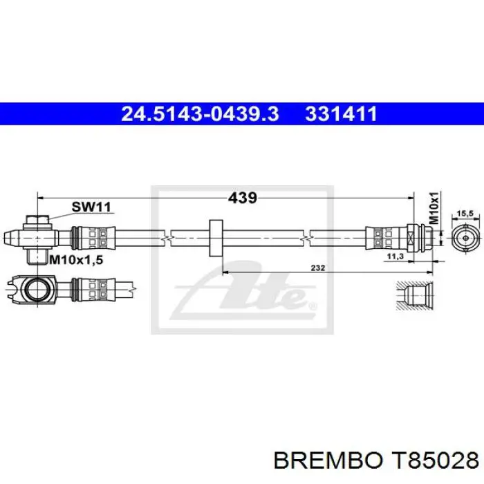 Шланг гальмівний передній Brembo T85028 ціна, від 8.53 USD