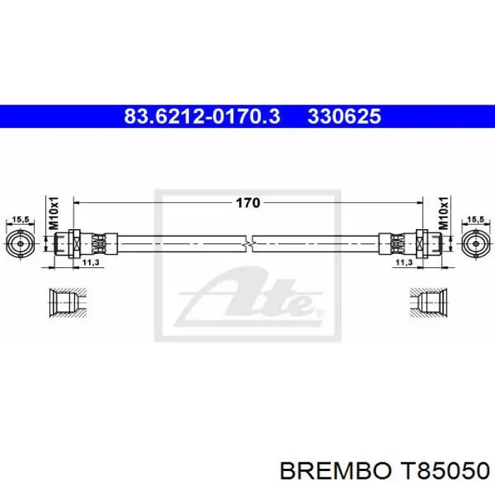 Шланг гальмівний задній Brembo T85050 ціна, від 5.07 USD