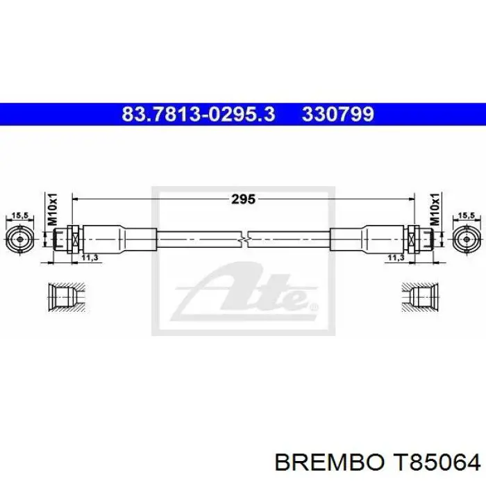Шланг гальмівний передній Brembo T85064 ціна, від 5.62 USD