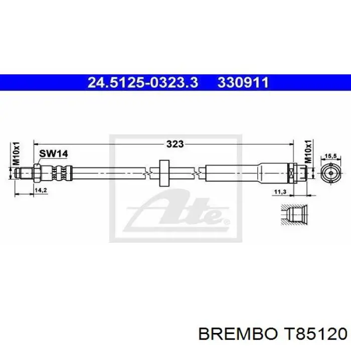 T85120 Brembo Шланг гальмівний задній