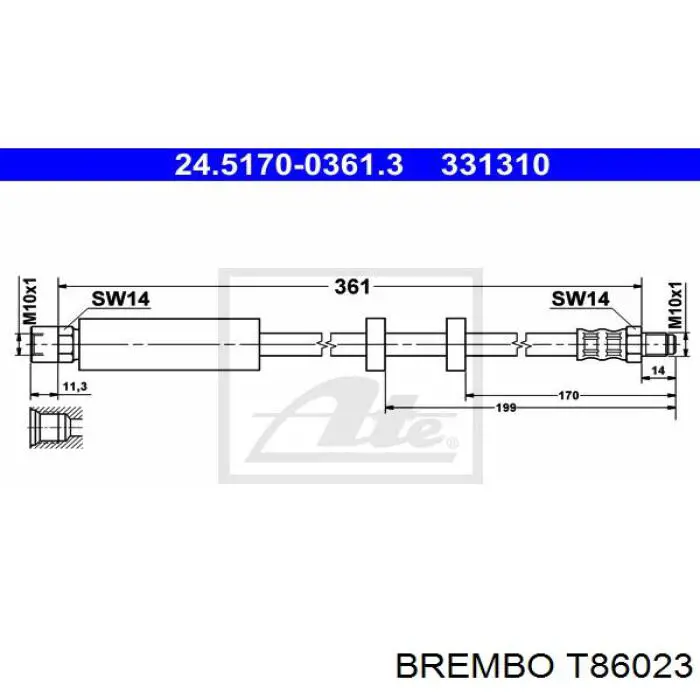T86023 Brembo шланг гальмівний передній