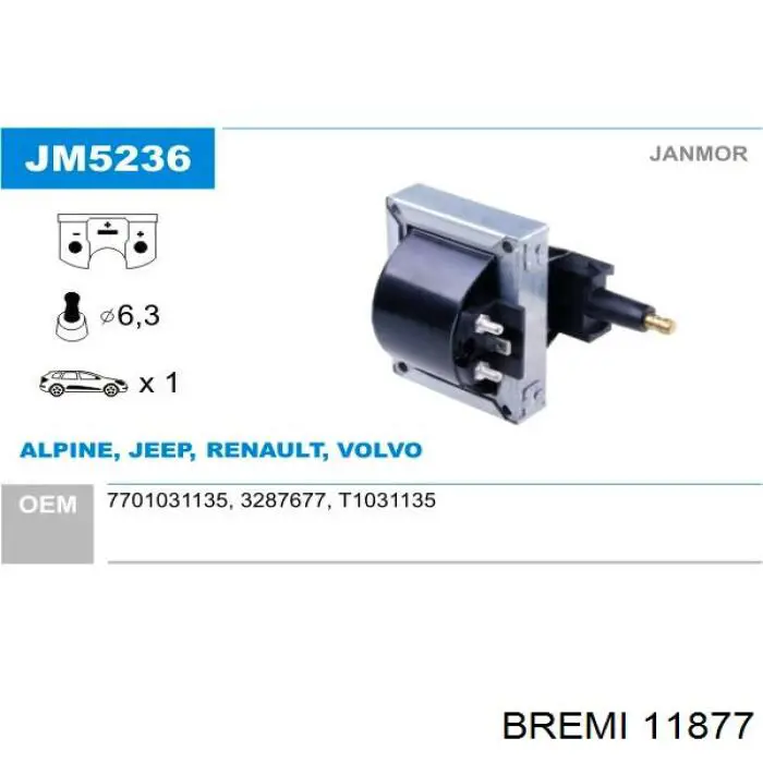 Котушка запалювання Bremi 11877 ціна, від 16.74 USD