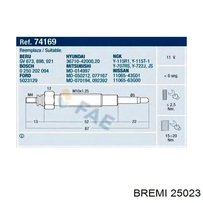 Свіча накалу Bremi 25023 ціна, від 8.43 USD