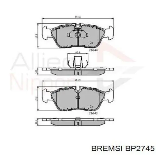Гальмівні колодки Bremsi BP2745 ціна, від 19.42 USD