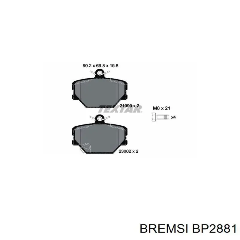 Купити BP2881 Bremsi Колодки гальмівні передні, дискові