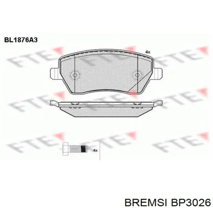 Купити BP3026 Bremsi Колодки гальмівні передні, дискові