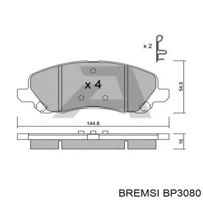 Купити BP3080 Bremsi Колодки гальмівні передні, дискові
