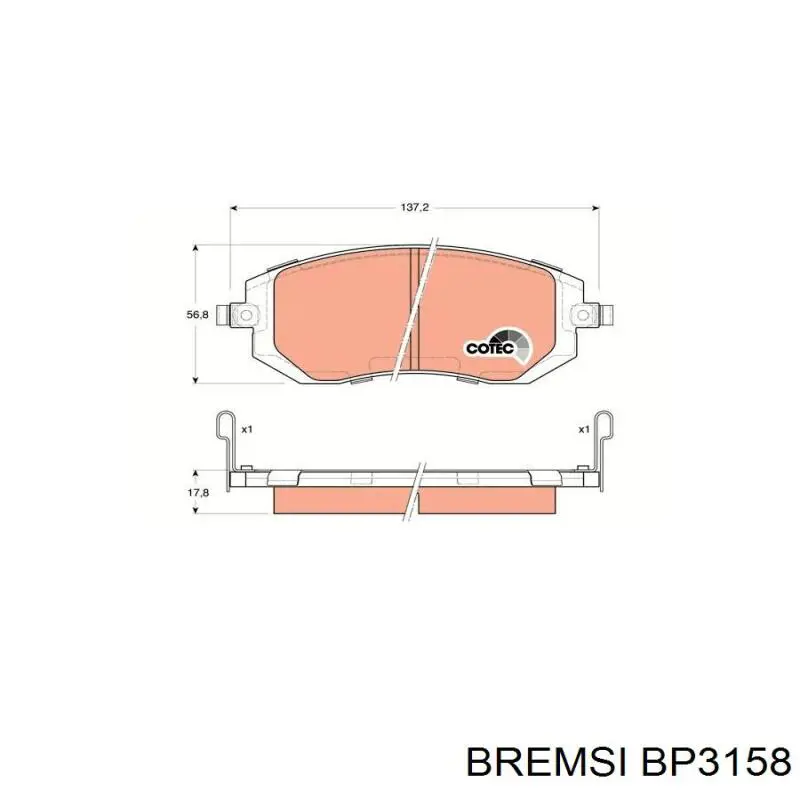 Купити BP3158 Bremsi Колодки гальмівні передні, дискові
