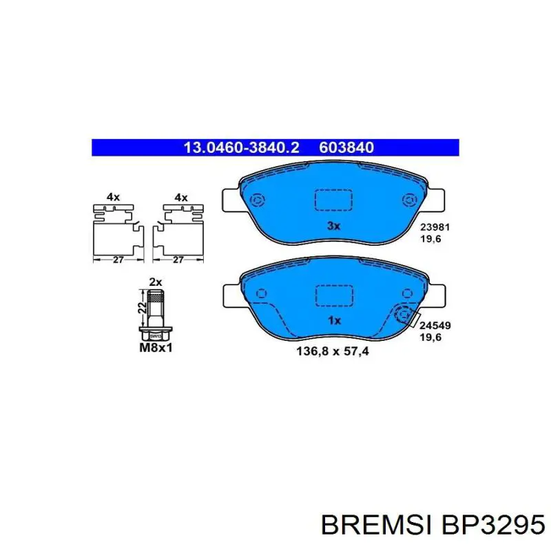 Гальмівні колодки Bremsi BP3295 ціна, від 27.59 USD