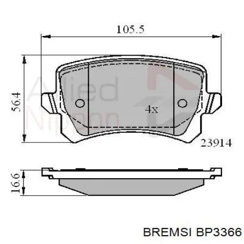 BP3366 Bremsi Колодки гальмівні задні, дискові