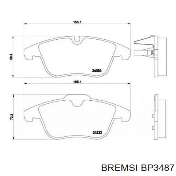 Колодки гальмівні передні, дискові BP3487 Bremsi