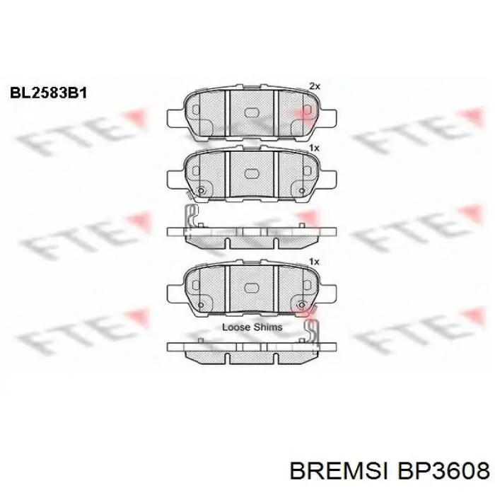 Задні гальмівні колодки BP3608 Bremsi