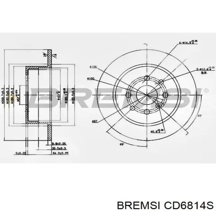 Диск гальмівний задній CD6814S Bremsi