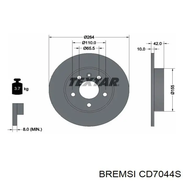 Диск гальмівний задній CD7044S Bremsi