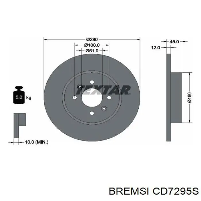 Диск гальмівний задній CD7295S Bremsi