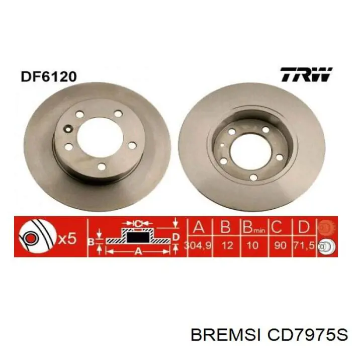 Купити CD7975S Bremsi Диск заднього гальма