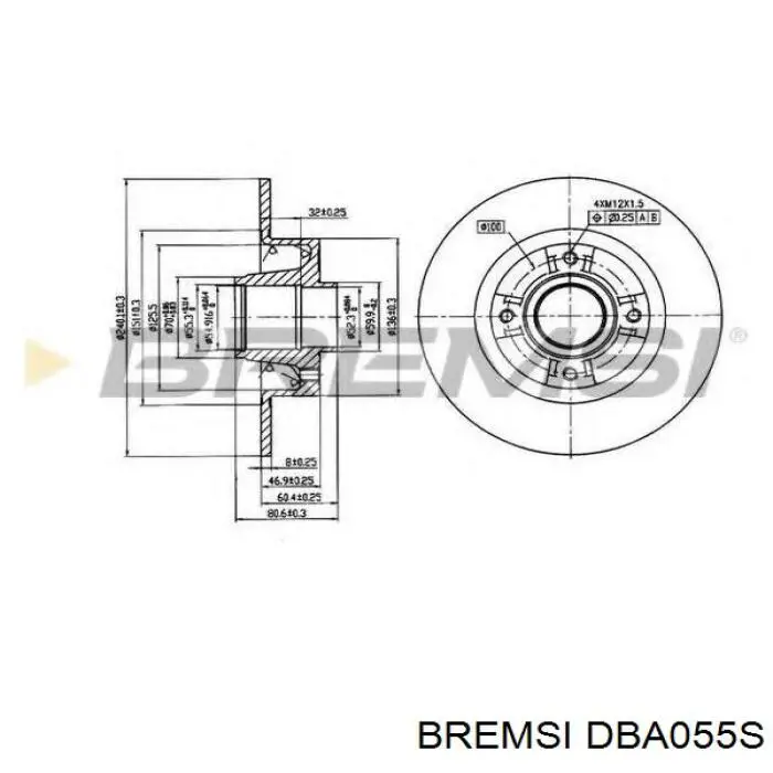 Диск гальмівний передній Bremsi DBA055S