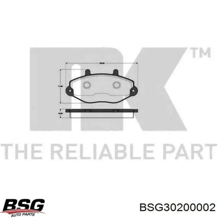 Передні тормозні колодки BSG30200002 BSG
