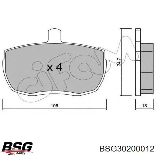 BSG30200012 BSG колодки гальмівні передні, дискові