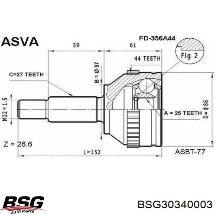 Купити BSG30340003 BSG Шарнір приводу зовнішній