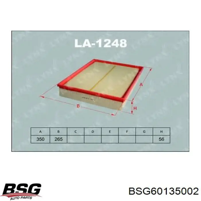Купити BSG60135002 BSG Автомобільний фільтр повітря