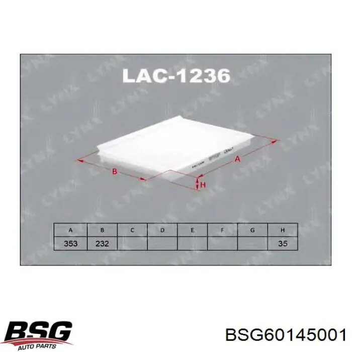 Фільтр салону BSG60145001 BSG